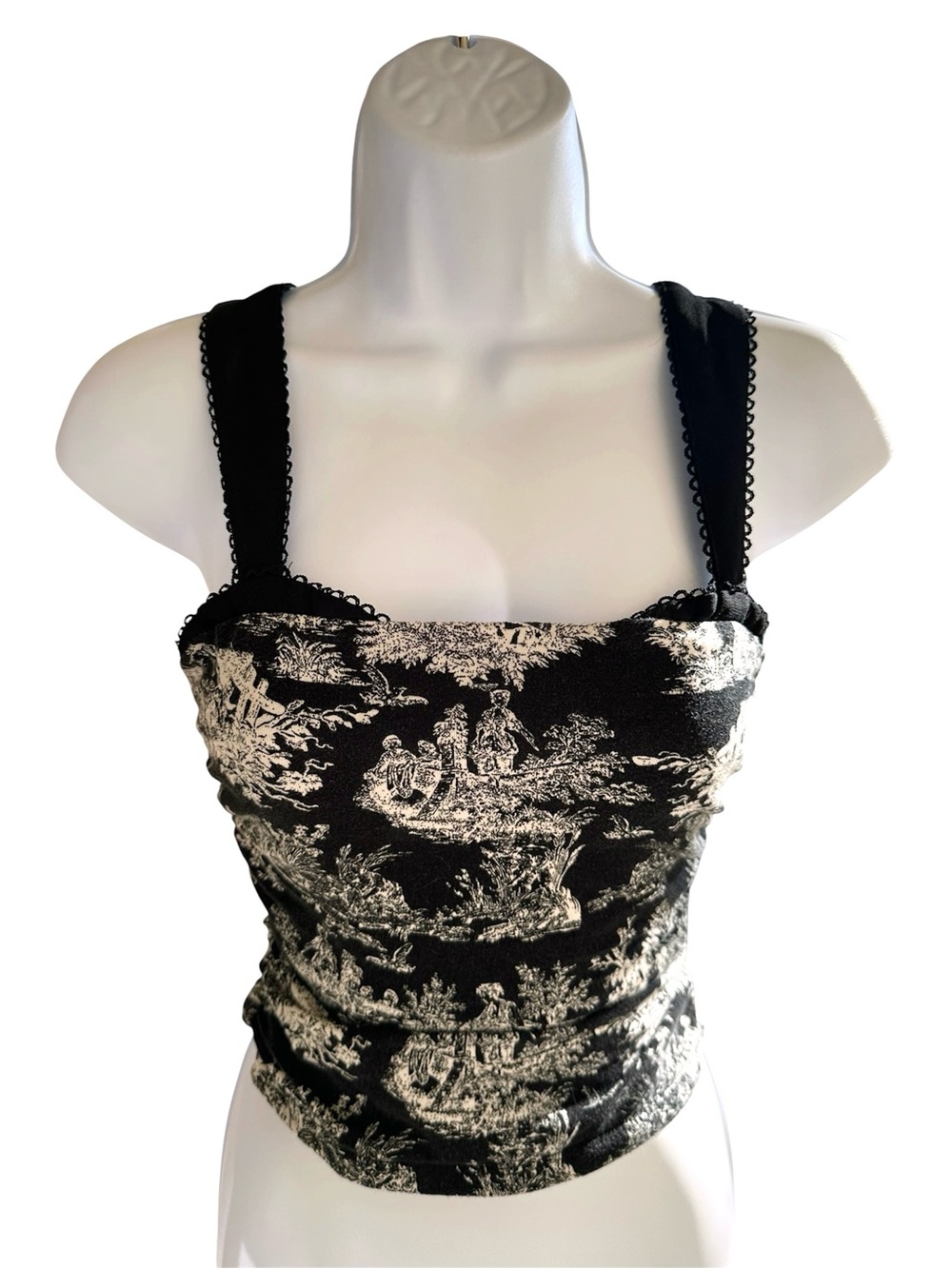 Thirty / Thirty Black and Ivory Toile Print Tank Top